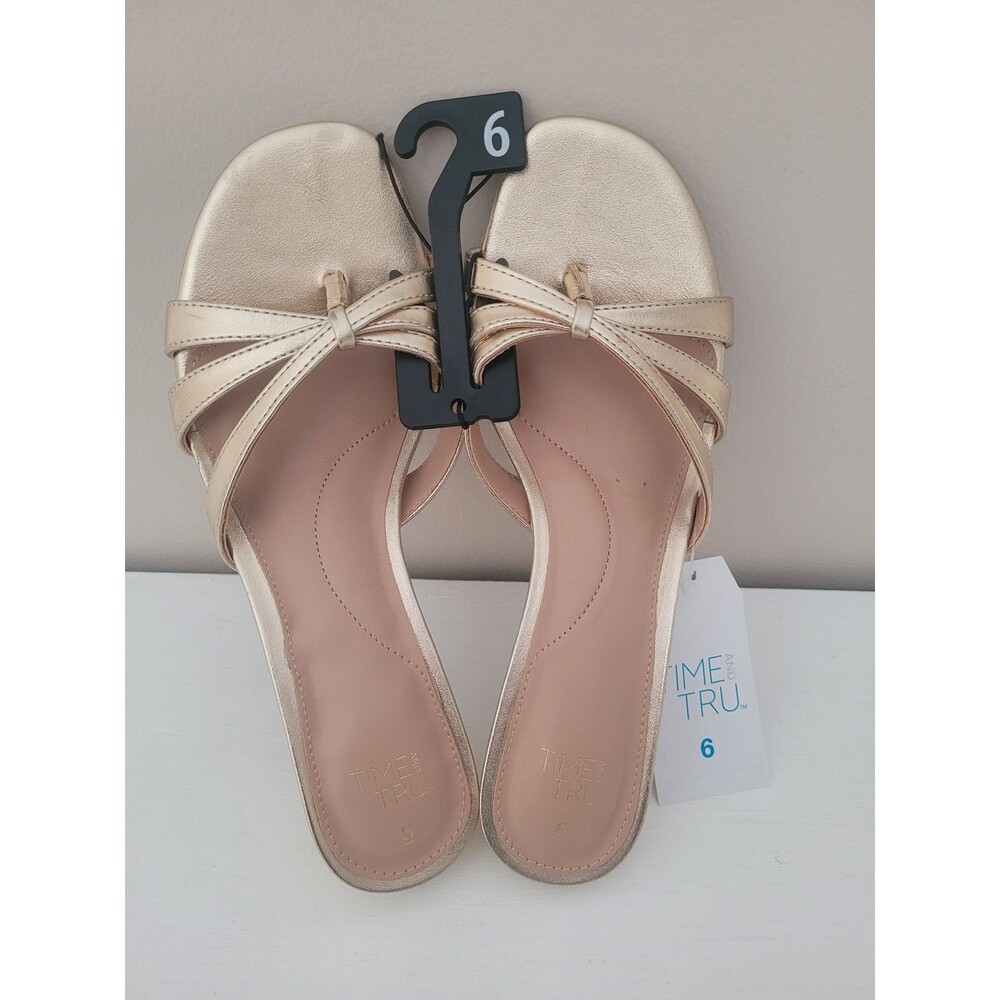 Time and Tru Women's Gold Kitten Heel Mule Sandals Women's 6 NWT